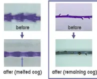 before and after images of melted cog and remaining cog